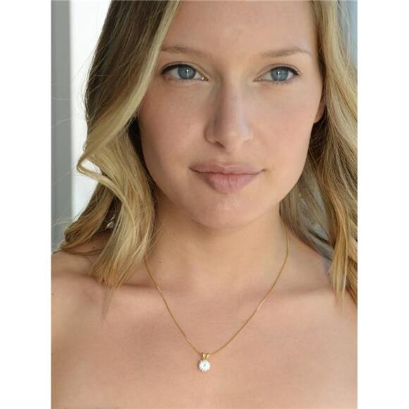 Cubic Zirconia Crystal Gold Pendant Necklace for Women, 2 Carat CZ - Picture 5 of 8